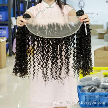 Annione Water Wave Hair Bundles With Transparent Lace Frontal Brazilian Human Hair Weave Bundles Vendor 2 3 Bundles With Frontal